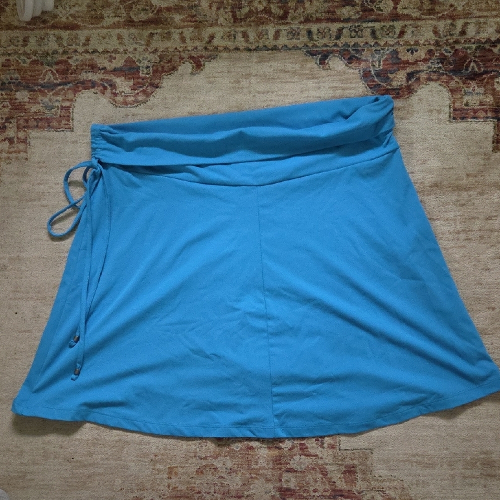 Eddie Bauer Blue A-Line Mini Skirt with Wrap Tie